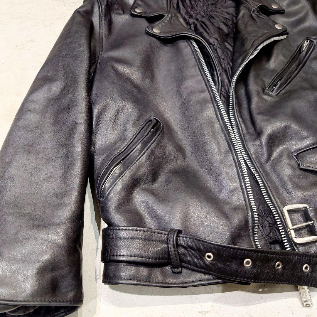 USヴィンテージ レザーライダースダブル 黒 牛革 サイドレースアップ