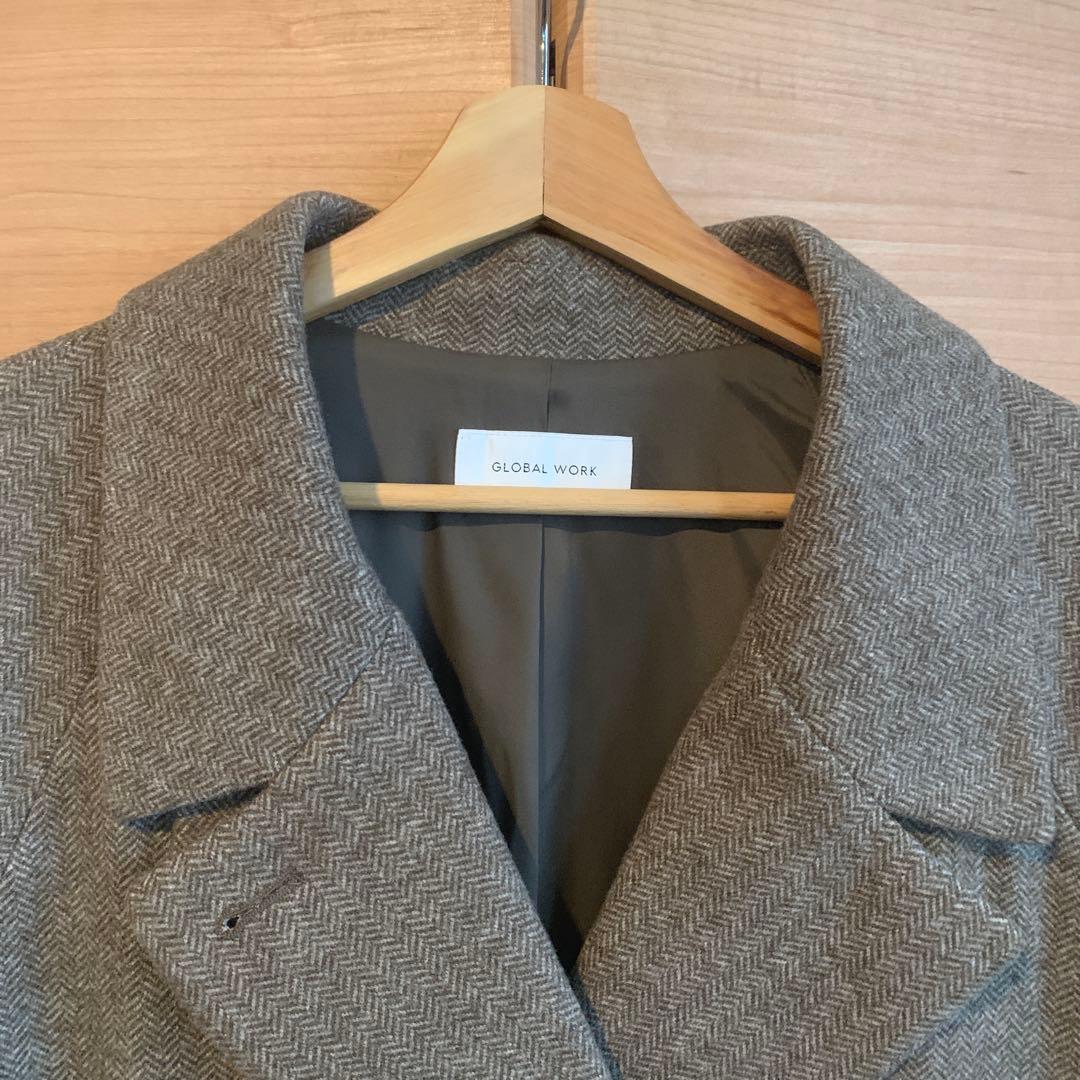 GLOBAL WORK 軽やかストレッチ衿2WAYコート　ヘリンボーン　L