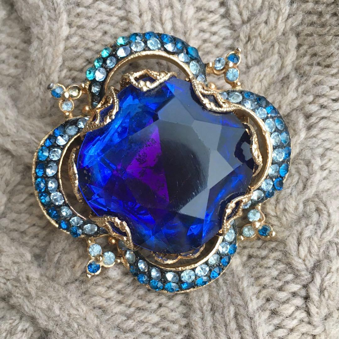 ココ様☆#4312 COROCRAFT ヴィンテージ　ブローチ　ツートン　ブルー