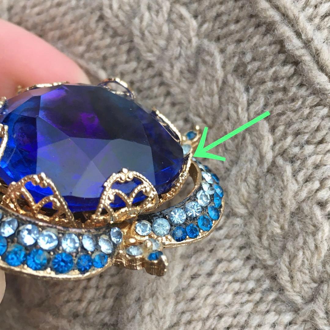 ココ様☆#4312 COROCRAFT ヴィンテージ　ブローチ　ツートン　ブルー