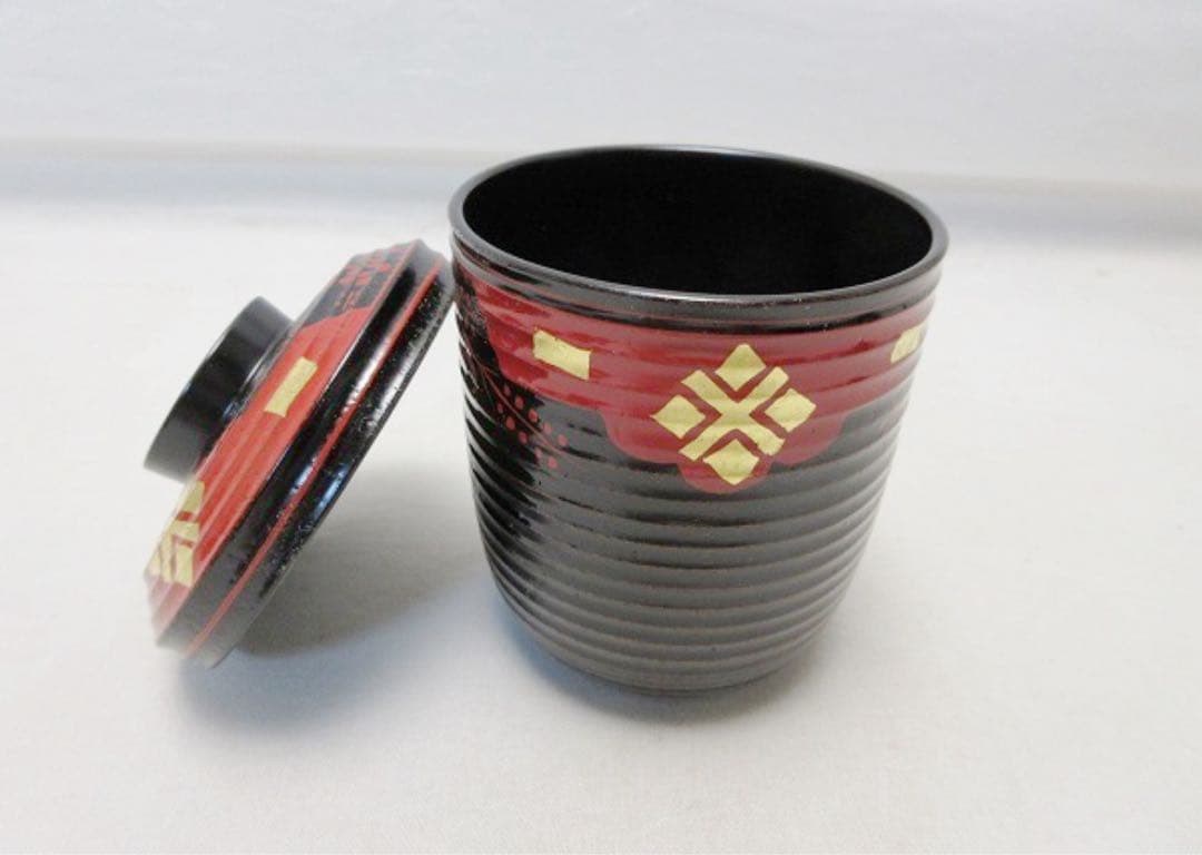 未使用 懐石道具 金彩梅正法寺蒔絵 箸洗い 4客組 木製漆器 小吸物椀