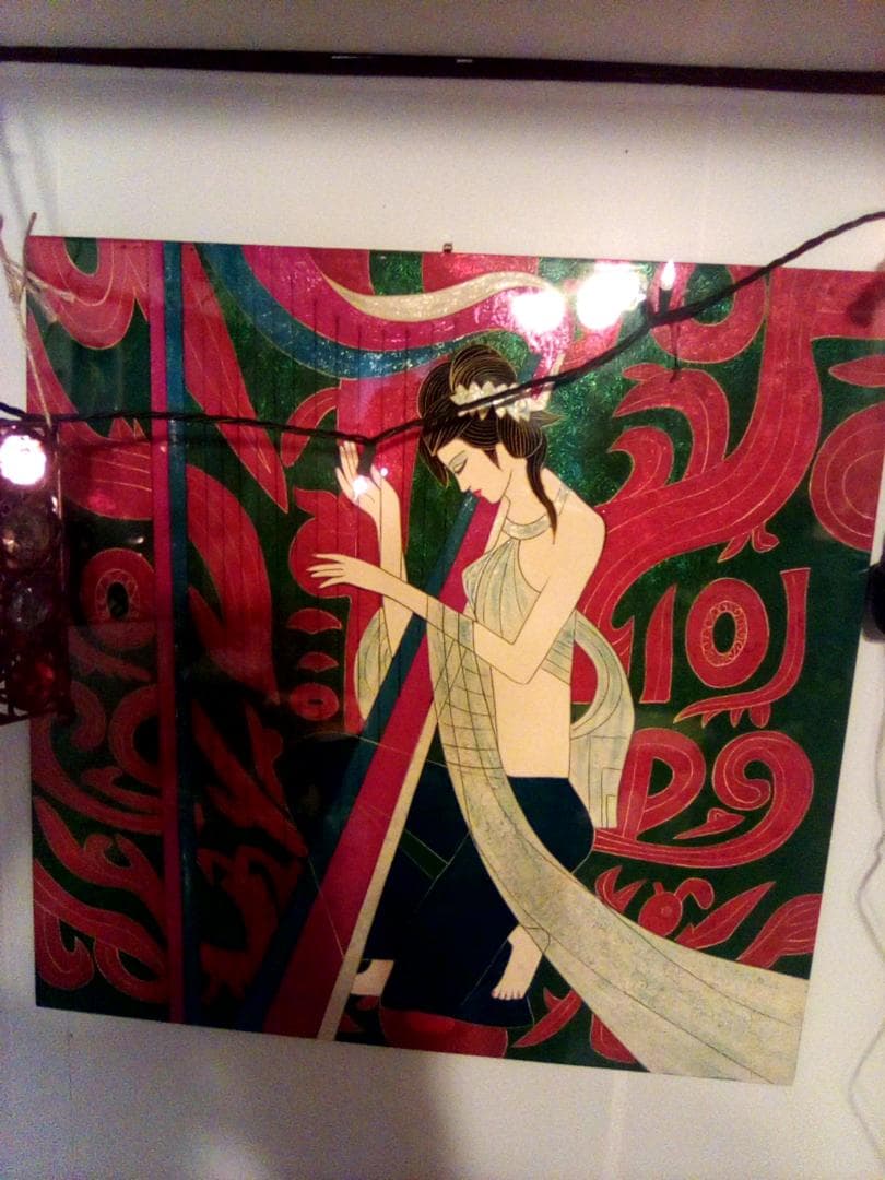 60cm 大型　貝殻アートタイル 竪琴を奏でる。