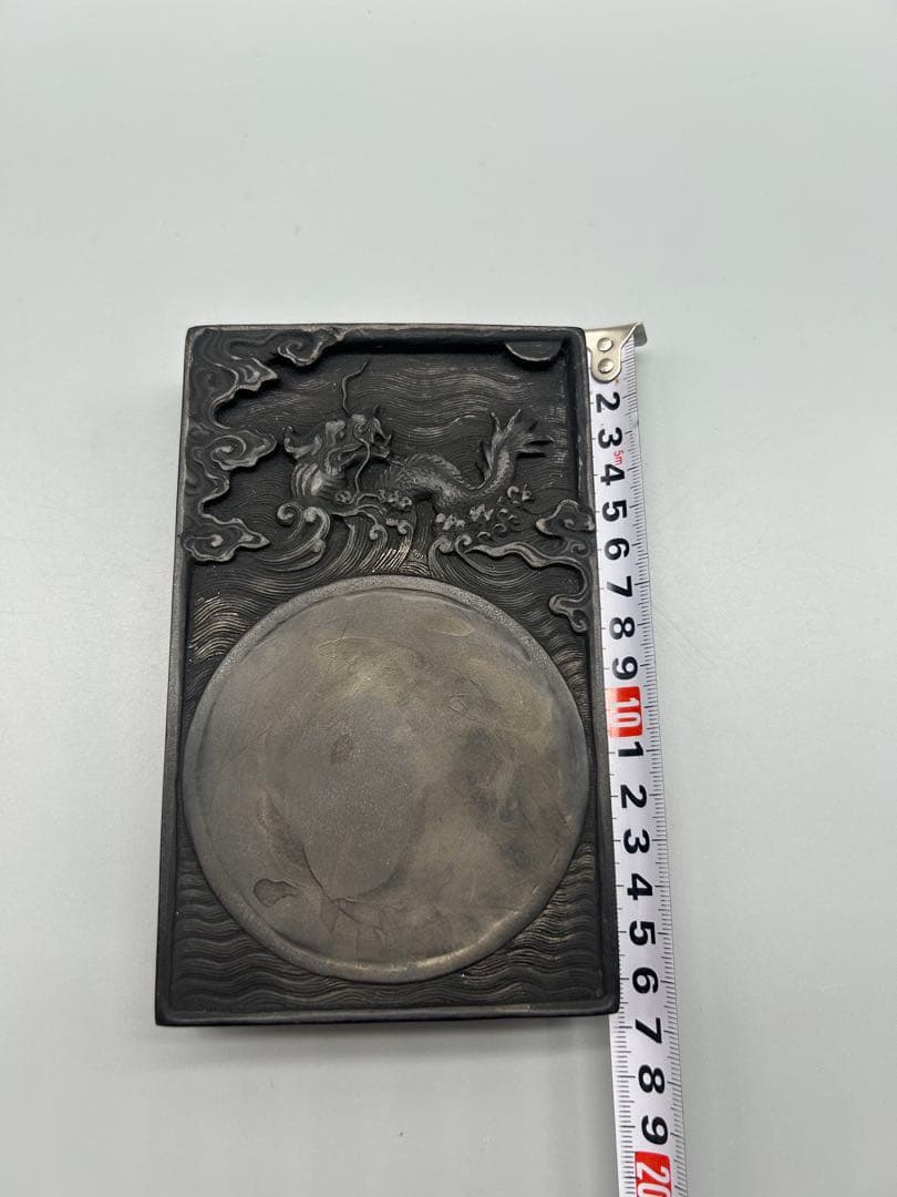 【骨董品】中国古硯　波と龍の彫刻 硯箱