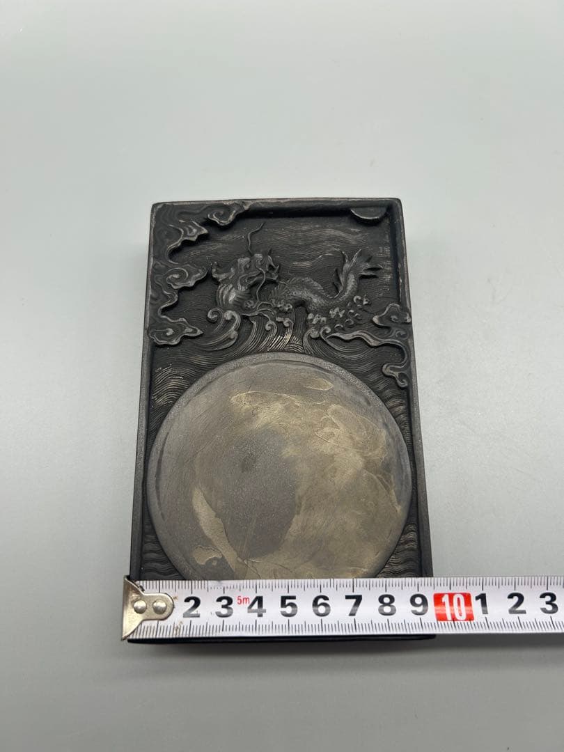 【骨董品】中国古硯　波と龍の彫刻 硯箱