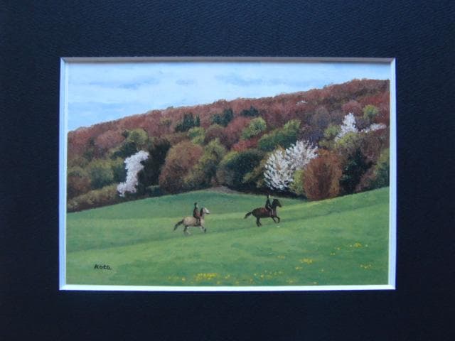 谷内こうた、【早春の丘】、希少な画集画、新品高級額・額装付