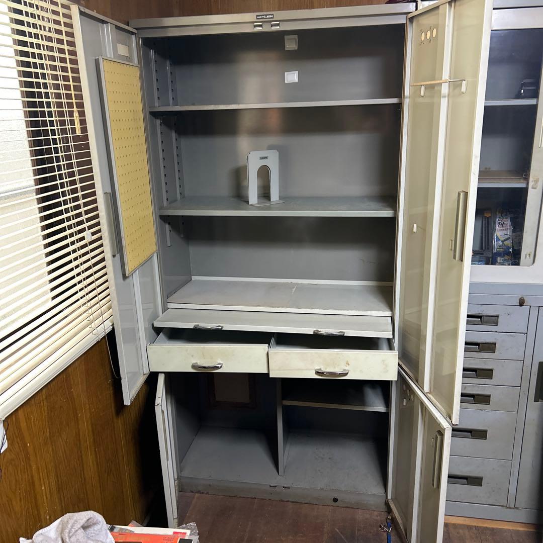 グレーキャビネット 収納棚 3段 2引き出し180cm90cm40cm