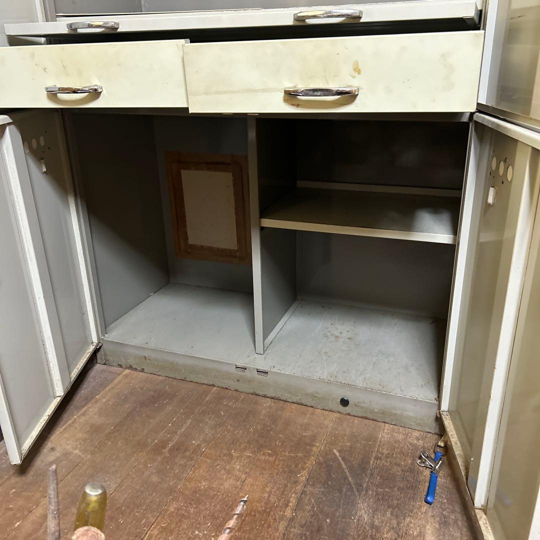 グレーキャビネット 収納棚 3段 2引き出し180cm90cm40cm