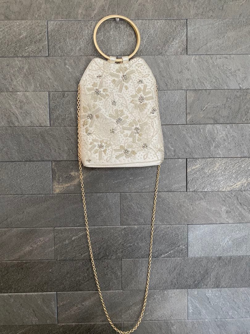 niana 2wayリングハンドルビジューパーティーバッグ ベージュ