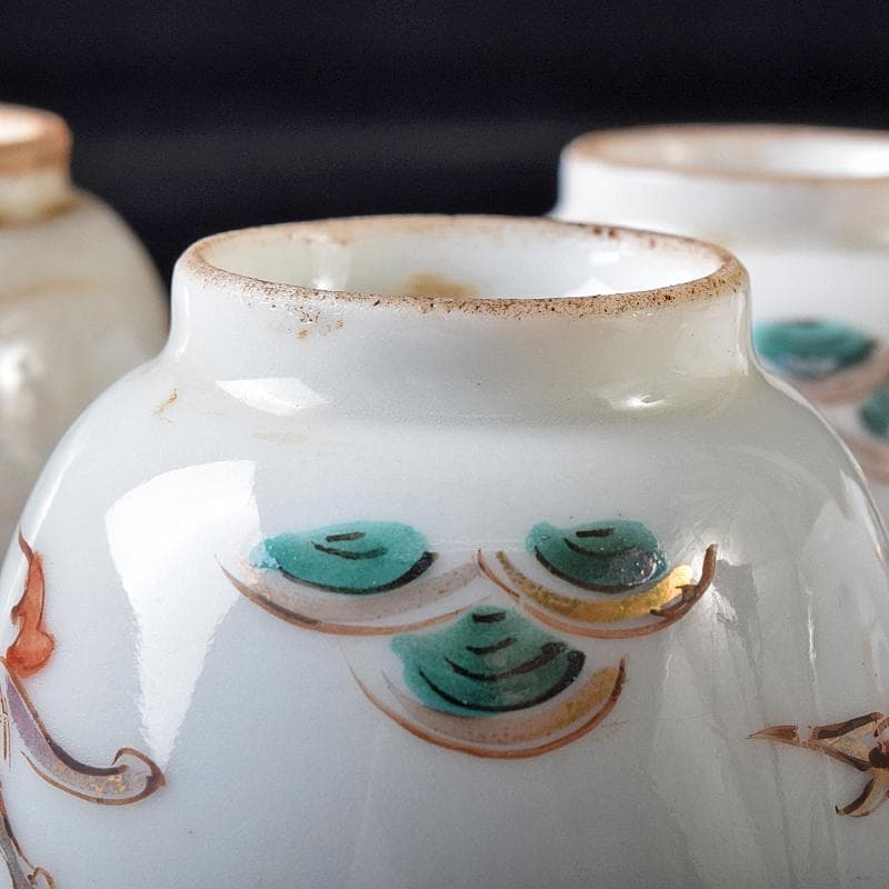 中国　南京赤絵　雲龍文　煎茶碗　五客　時代箱付　D　R8753