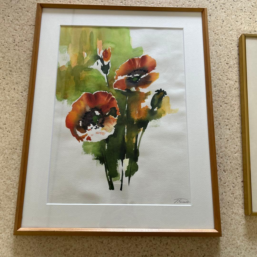 絵画　花　アネモネ　木製額装