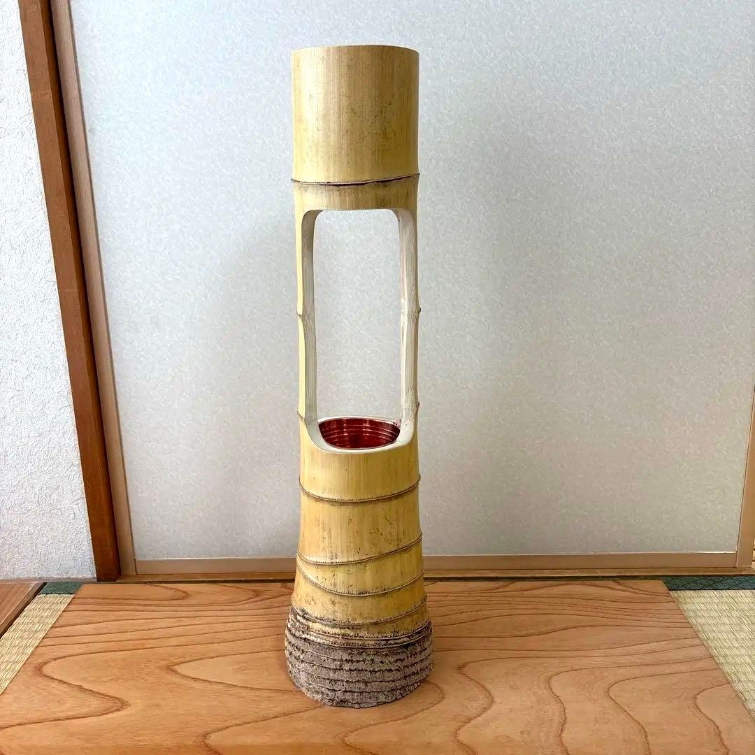 45 最終お値下げ！　美品　根付き　二重切り　二重切　 生け花　竹花入れ　華道具