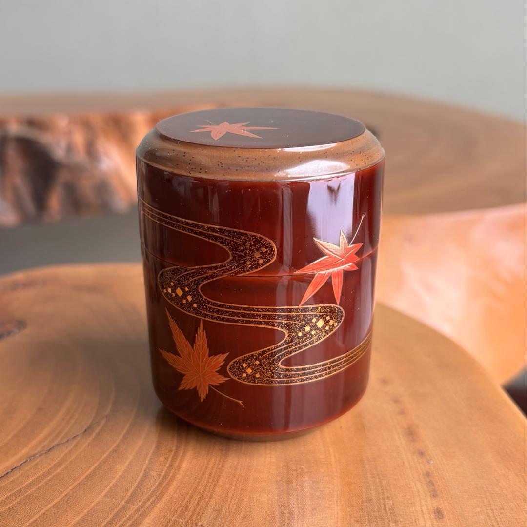 中村宗悦作 「流水に紅葉」唐戸面長棗 茶道具 共箱