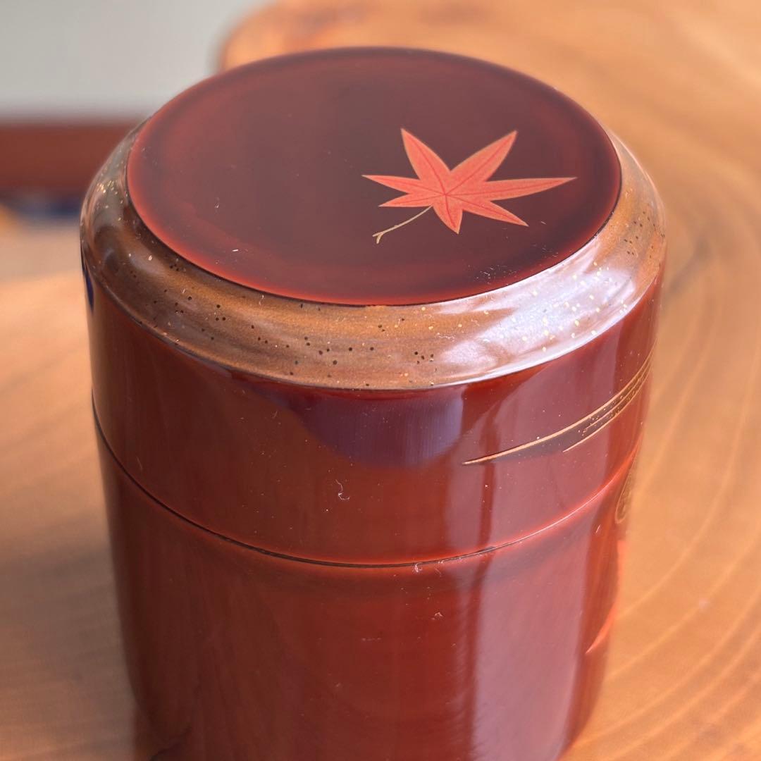 中村宗悦作 「流水に紅葉」唐戸面長棗 茶道具 共箱