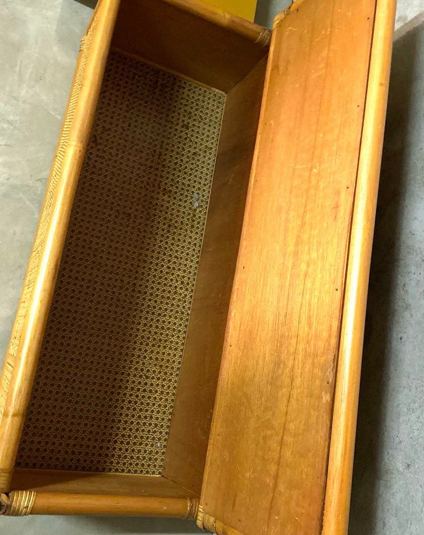 N2948 ラタン製　背もたれ付き　収納ベンチ