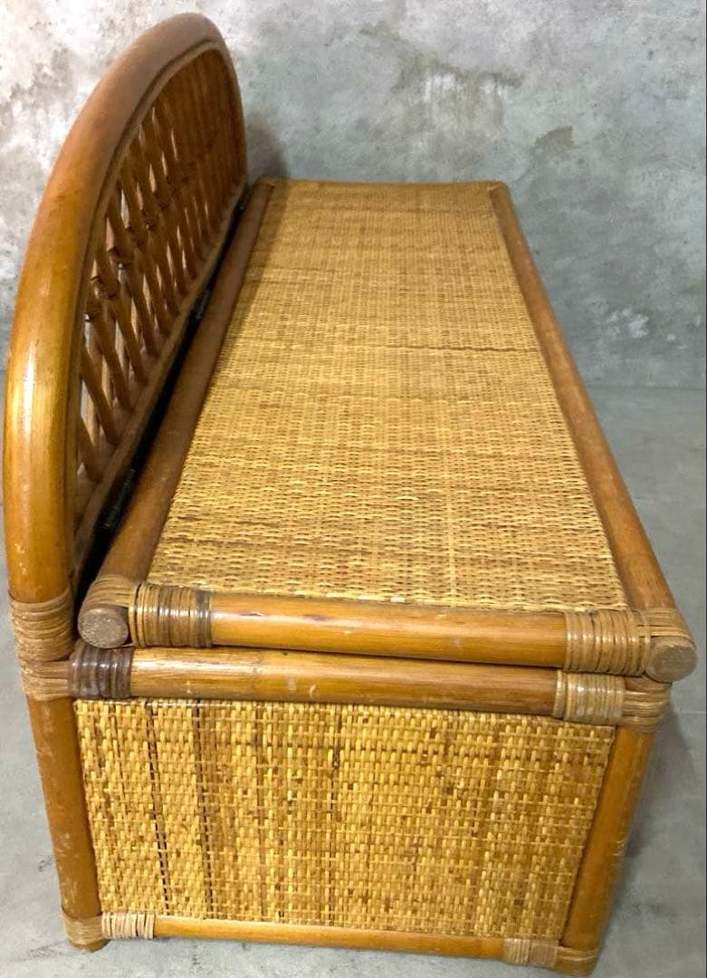 N2948 ラタン製　背もたれ付き　収納ベンチ