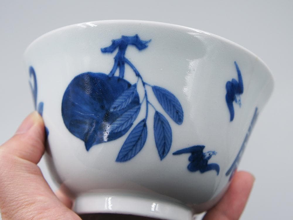 【瓷】　★ 瓷器 青花福寿三多紋碗 ★　清中期　柘榴 仏手 染付文様　明清磁器