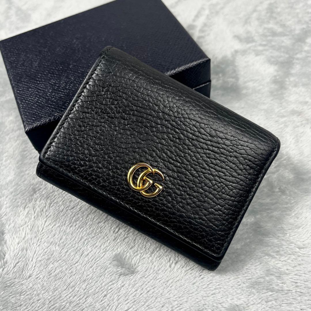 Gucci グッチ 3つ折り財布 GG マーモント レザー 黒 ブラック