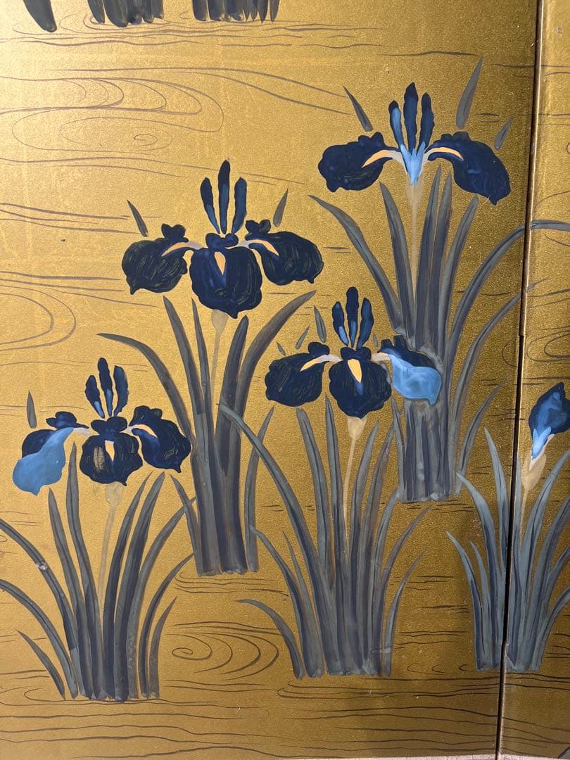 アイリスの花の金屏風