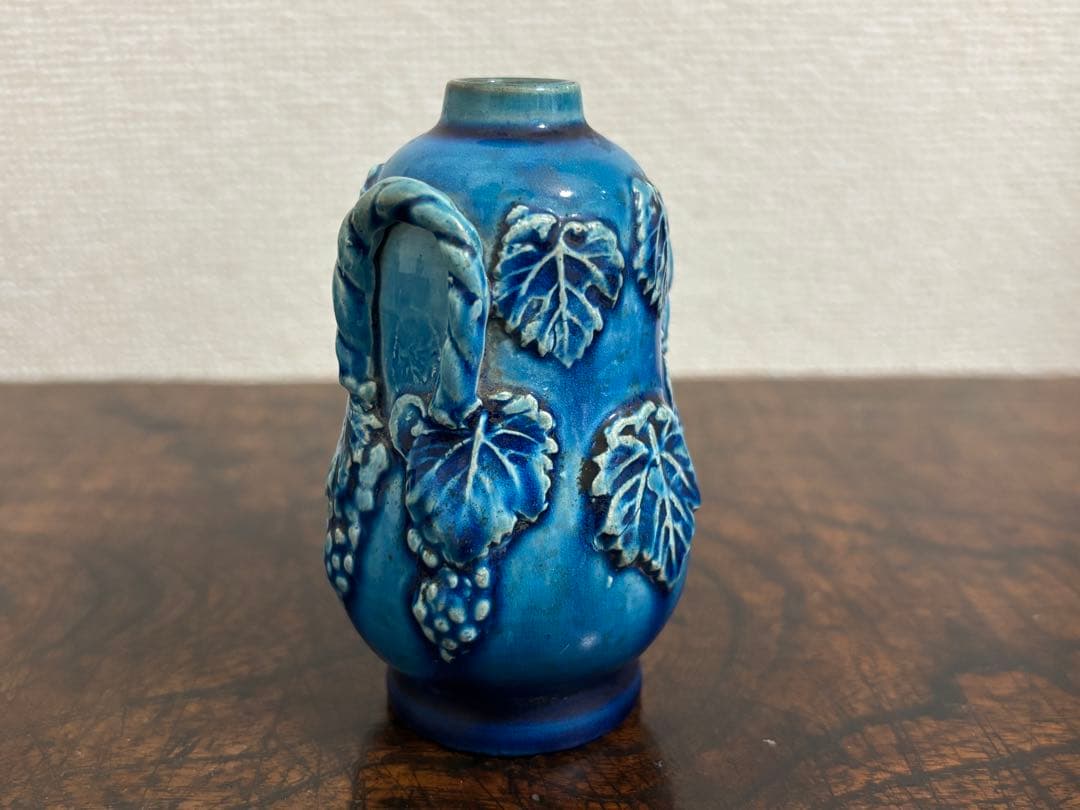 李朝　総瑠璃釉 葡萄文小壷 /骨董 古美術 壺 茶道具 唐物 染付 古玩