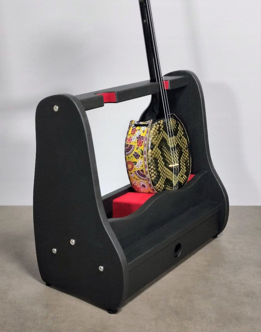 ♪手作り　沖縄三線スタンド　正面向き2丁並び引き出し付き♪