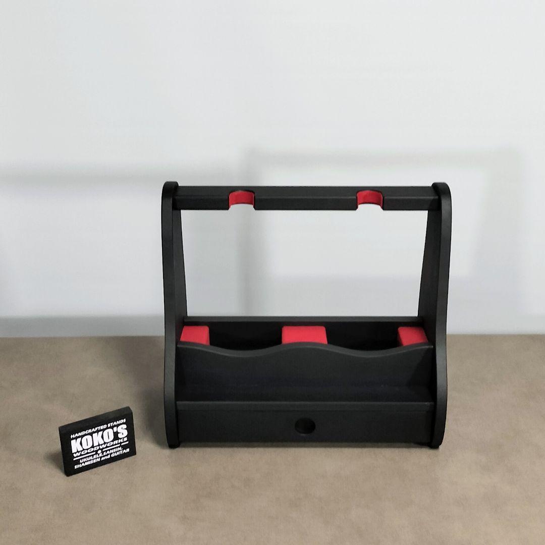 ♪手作り　沖縄三線スタンド　正面向き2丁並び引き出し付き♪