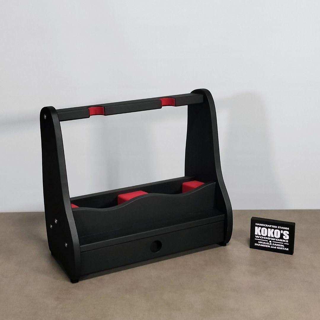 ♪手作り　沖縄三線スタンド　正面向き2丁並び引き出し付き♪