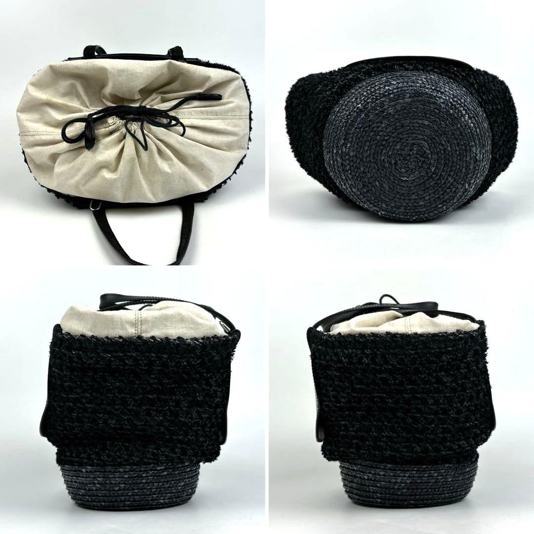 TOD'S■ラフィア かごバッグ 2way ショルダーバッグ 巾着型 ブラック