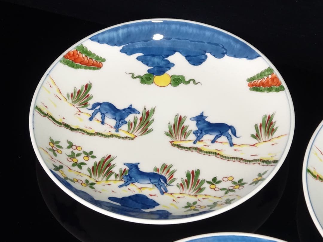 有田焼　葉山有樹　秀逸作　染錦　天馬　皿　5客　中皿　取皿　銘々皿　皿揃い