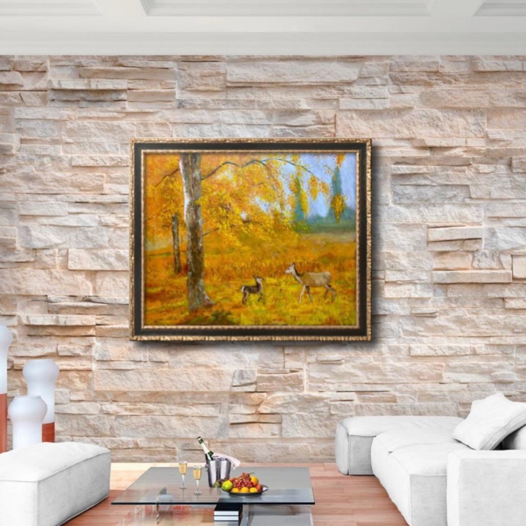 鹿の親子 F25油彩画 風景画 絵画 oil painting art
