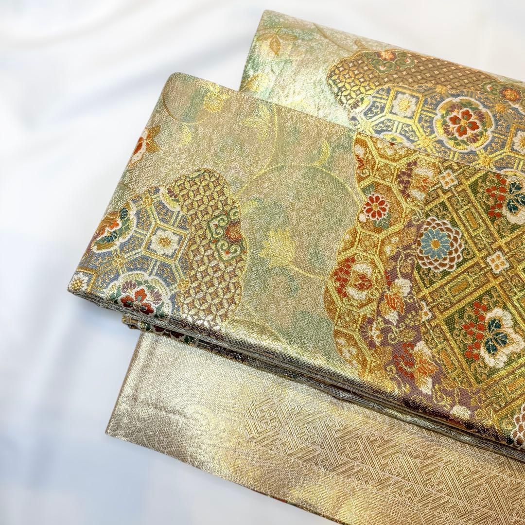 一体型 ワンタッチ帯 作り帯 マジックテープ 佐賀錦 豪華 袋帯 二重太鼓