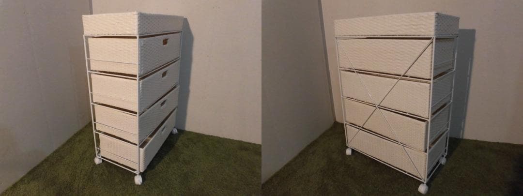 【送料無料・新品】ラタン風★サニタリー★ワイドランドリーチェスト【ホワイト】