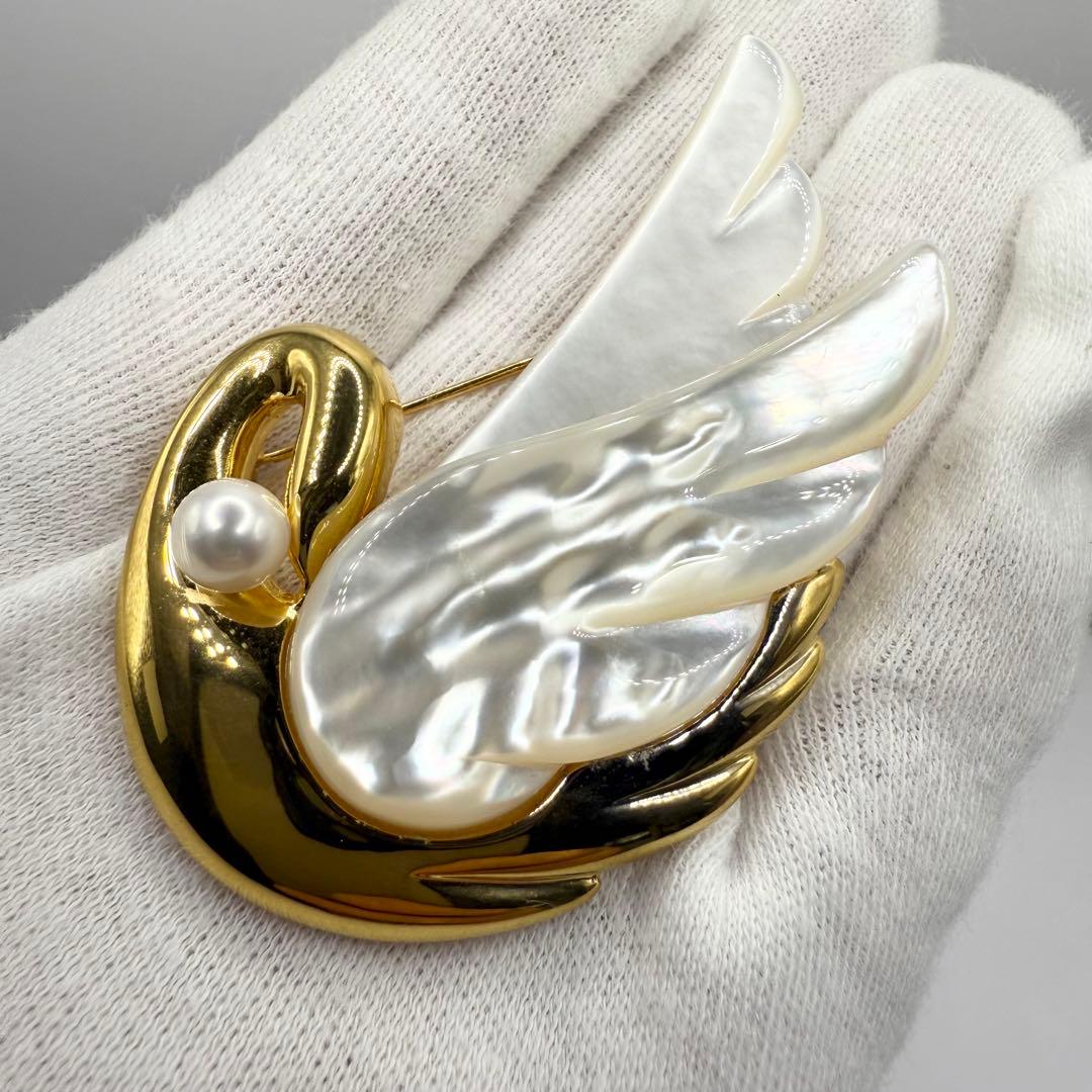 Tasaki 田崎真珠　あこや真珠　パール　スワン　フォーマルブローチ