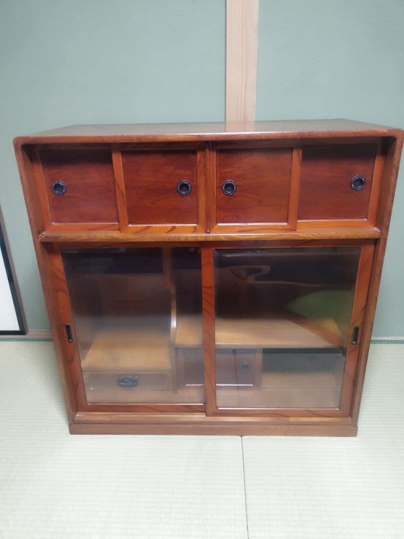 茶箪笥/昭和レトロ/ガラス扉付き/食器棚/棚/和風家具/キャビネット/チェスト