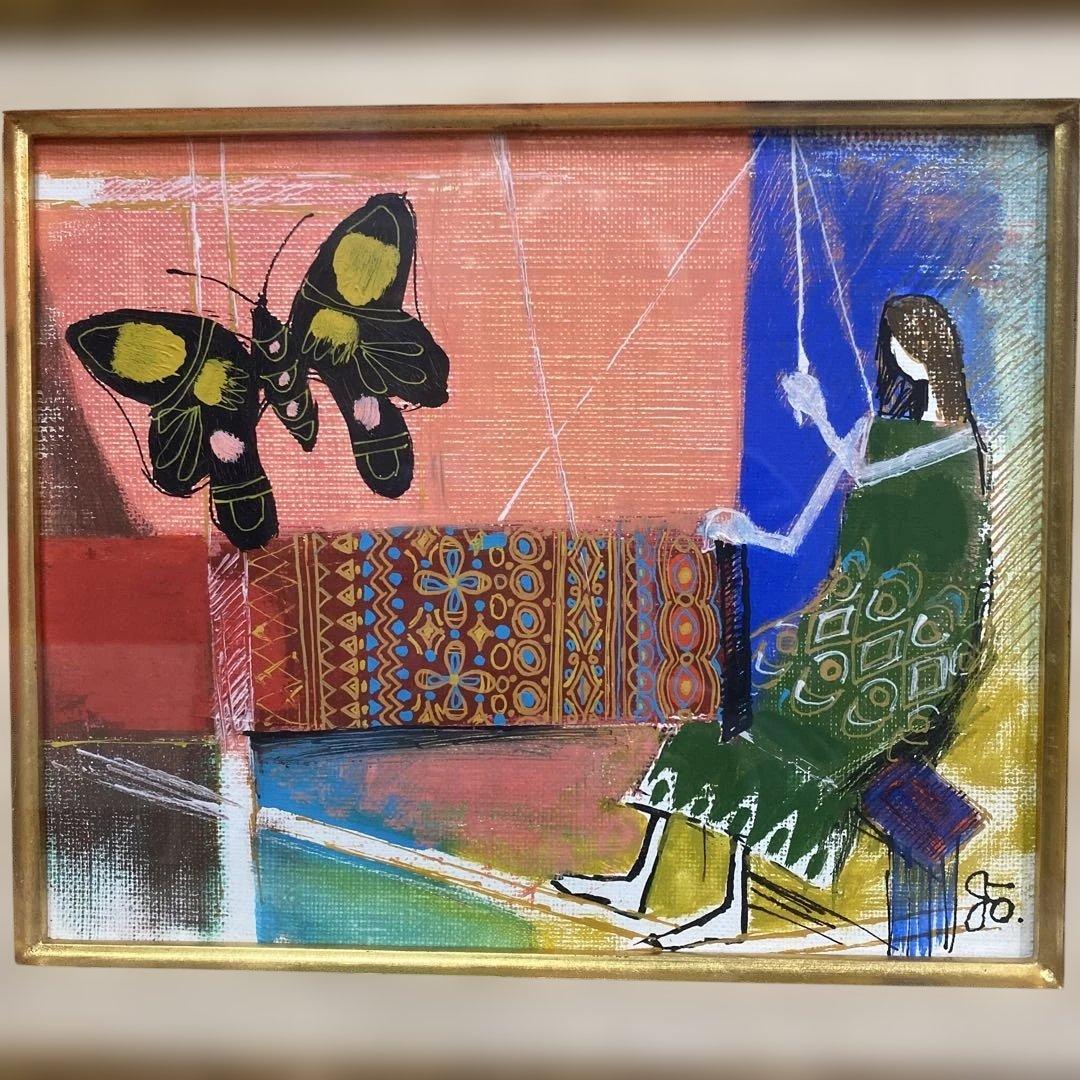 油彩画 はたおりF3号