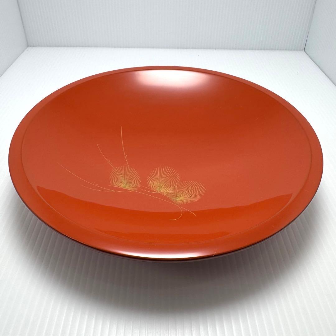 新品未使用 輪島塗 沈金 漆器 菓子皿 和皿 皿 漆 赤色 和柄 共箱 説明書