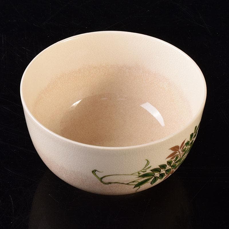 茶道具　京焼　伊東陶山造　色絵　藤模様　茶碗　共布共箱　V　R8118