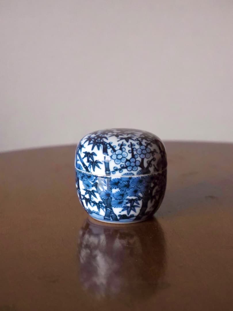 五良大甫　呉祥瑞造　染付　松竹梅　茶器　茶入れ　茶道具　箱付　美術品Q2253