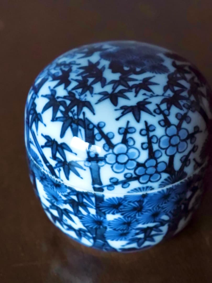 五良大甫　呉祥瑞造　染付　松竹梅　茶器　茶入れ　茶道具　箱付　美術品Q2253