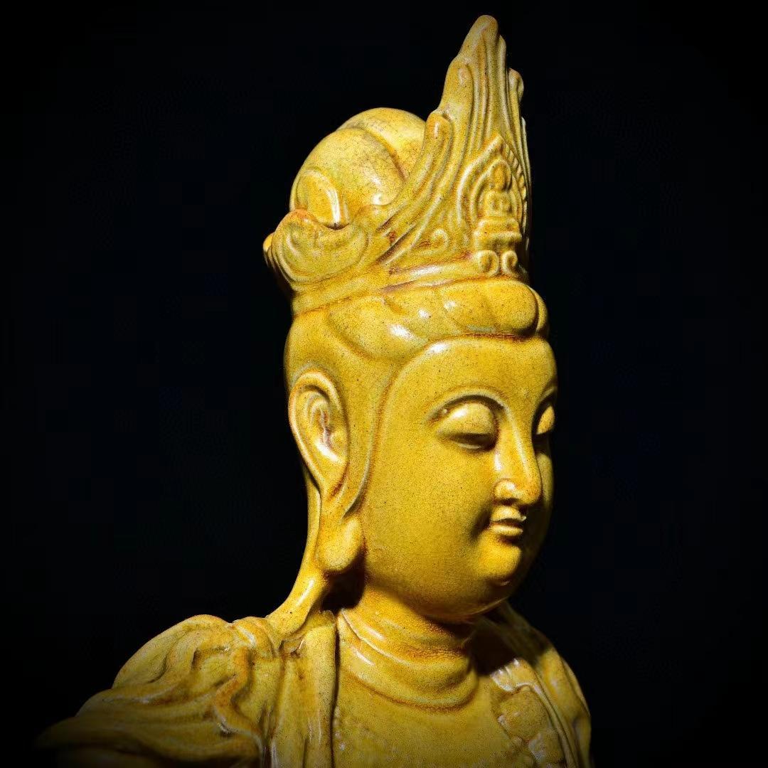 中国古美術・旧蔵の陶磁器、自在観音像・20x40cm・供養仏像・風水開運・置物