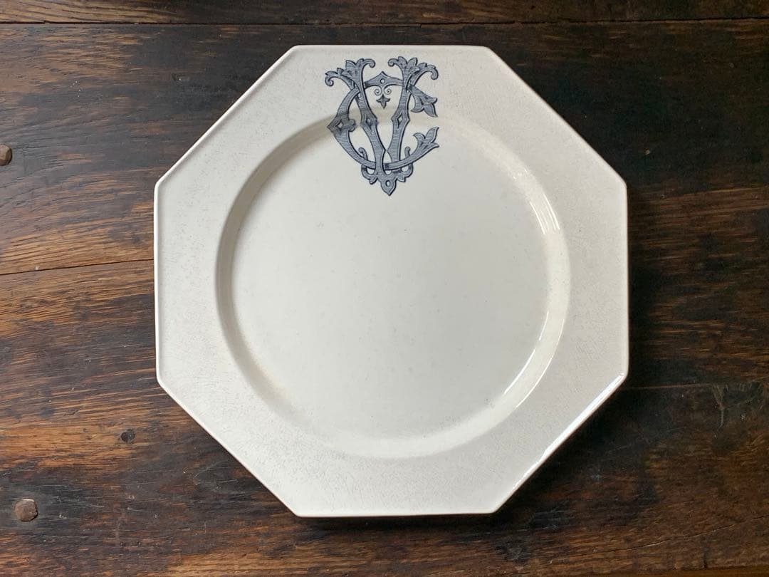 フランス アンティーク オクトゴナルプレート モノグラム