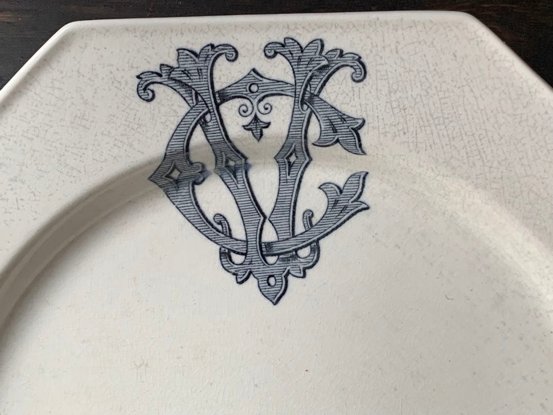 フランス アンティーク オクトゴナルプレート モノグラム