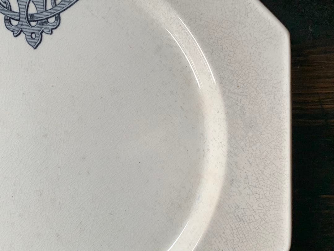 フランス アンティーク オクトゴナルプレート モノグラム