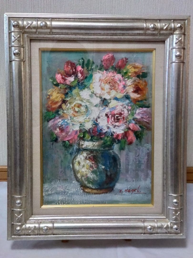 油絵　薔薇　肉筆　額装　油彩画