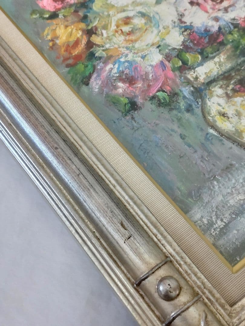 油絵　薔薇　肉筆　額装　油彩画