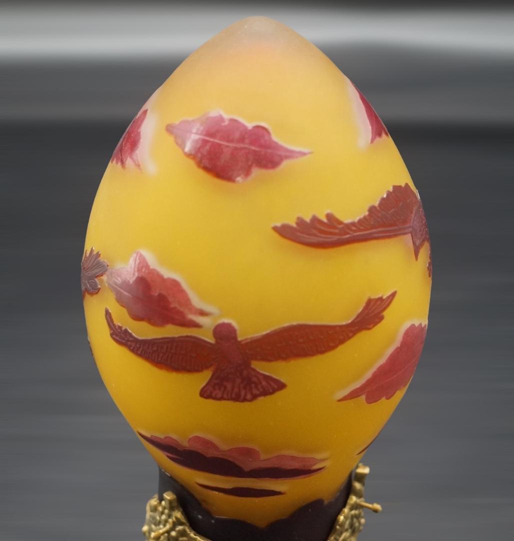 【証明書】エミールガレ　一灯ランプ 　鷹紋　カメオ彫り　被せガラス　高さ33ｃｍ