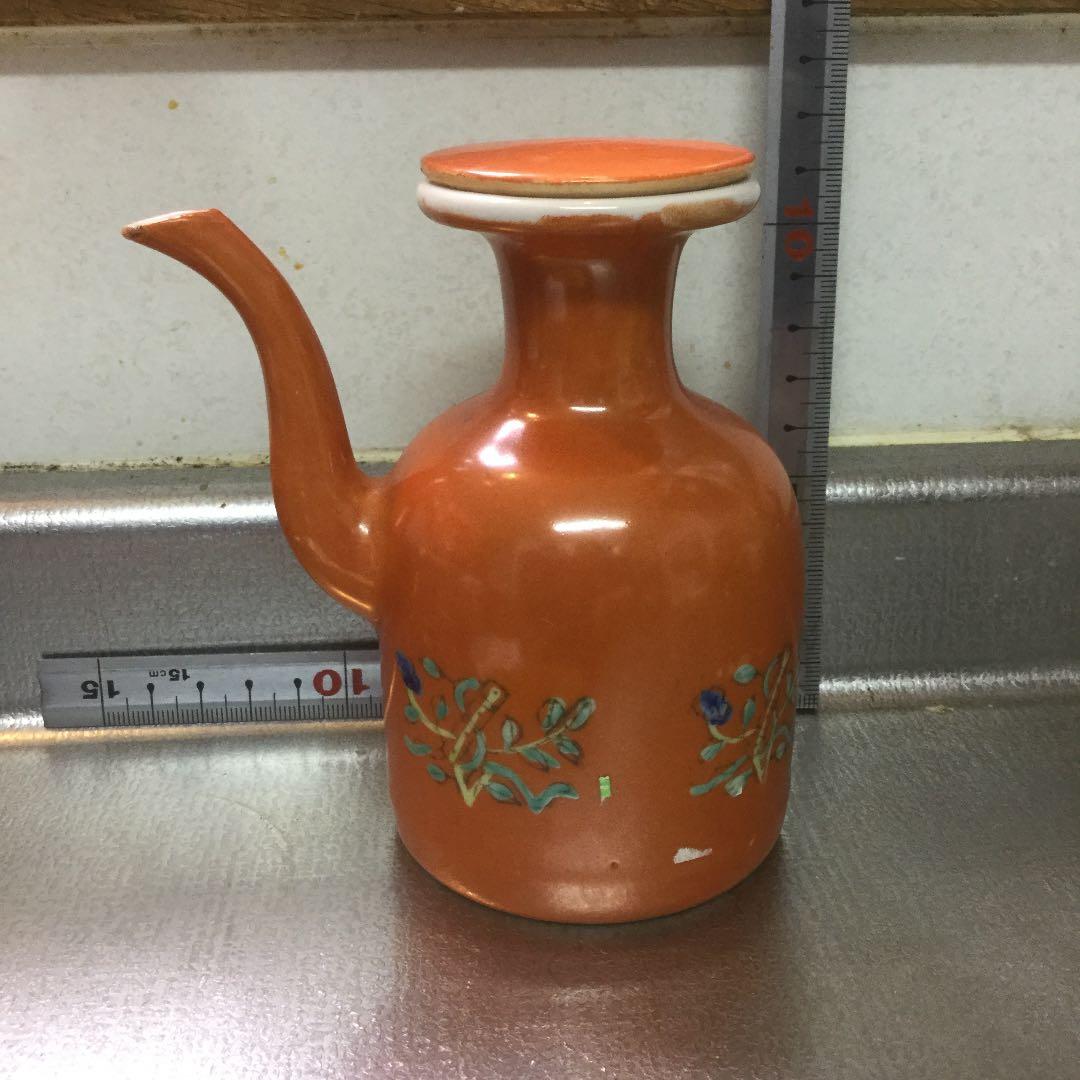 中国 骨董 醤油指し 民国 汎紅 裏印あり