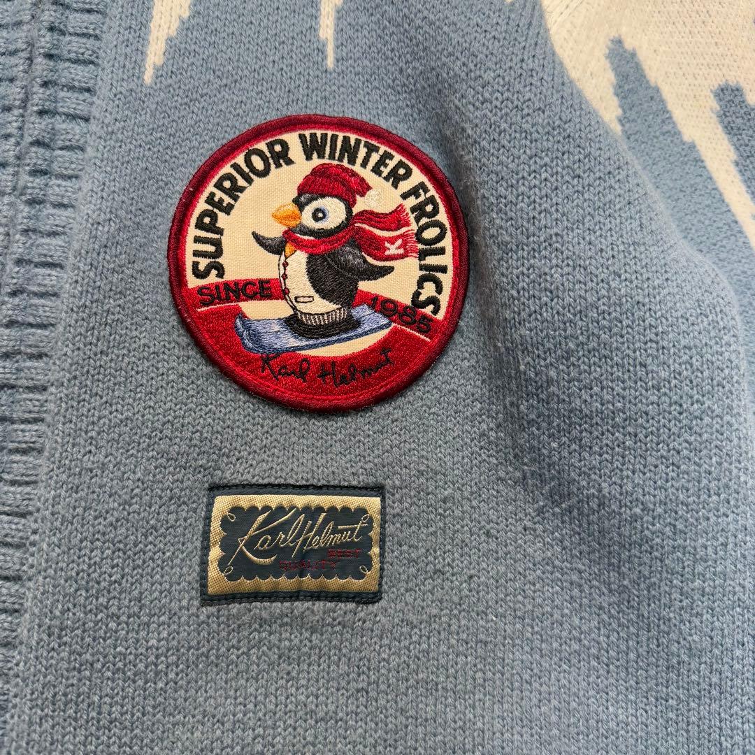 【かわいい】カールヘルム ペンギンワッペン ジップニットブルゾン M相当 ブルー