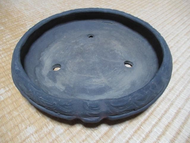 ◆美品 1970年頃◆常滑鉢 柴田馨山作 円花形 南蛮 茶色の烏泥 和鉢/盆栽鉢