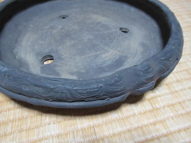 ◆美品 1970年頃◆常滑鉢 柴田馨山作 円花形 南蛮 茶色の烏泥 和鉢/盆栽鉢