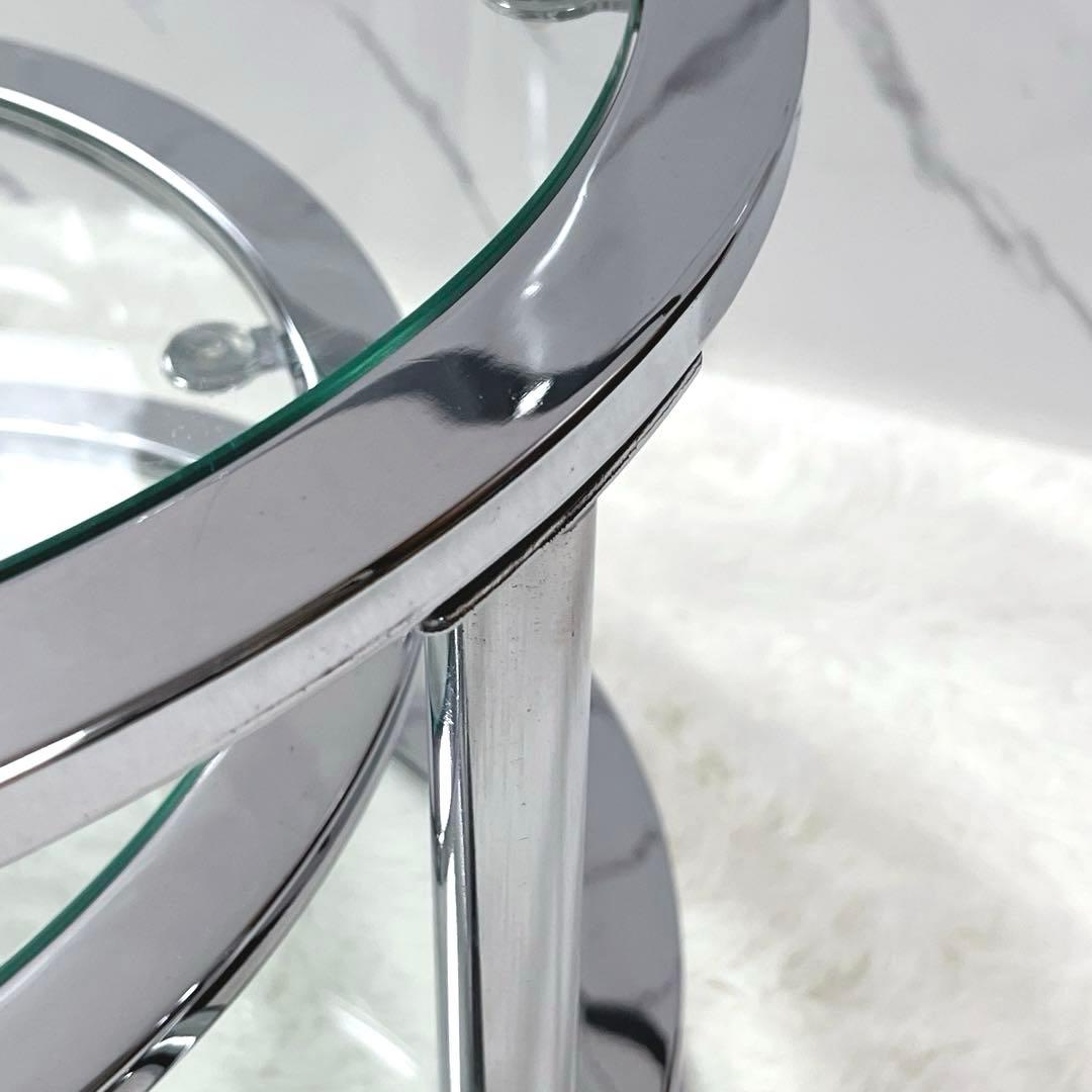 北欧 レトロ ミッドセンチュリー 4段 サイドテーブル ラウンド ガラス天板